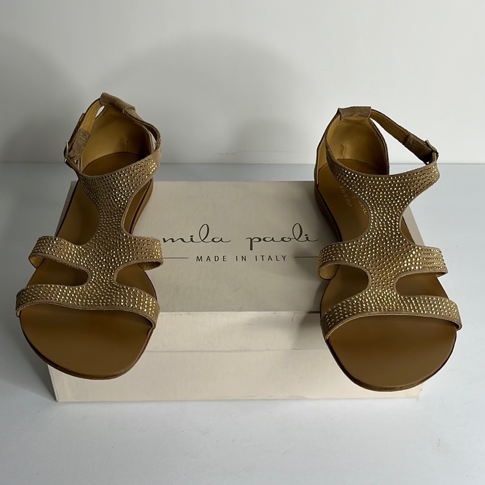 Mila Paoli Genuine Leather RoseGold Studded Gladiator Sandal Sz 7.5/BOX INCLUDED - Picture 3 of 6